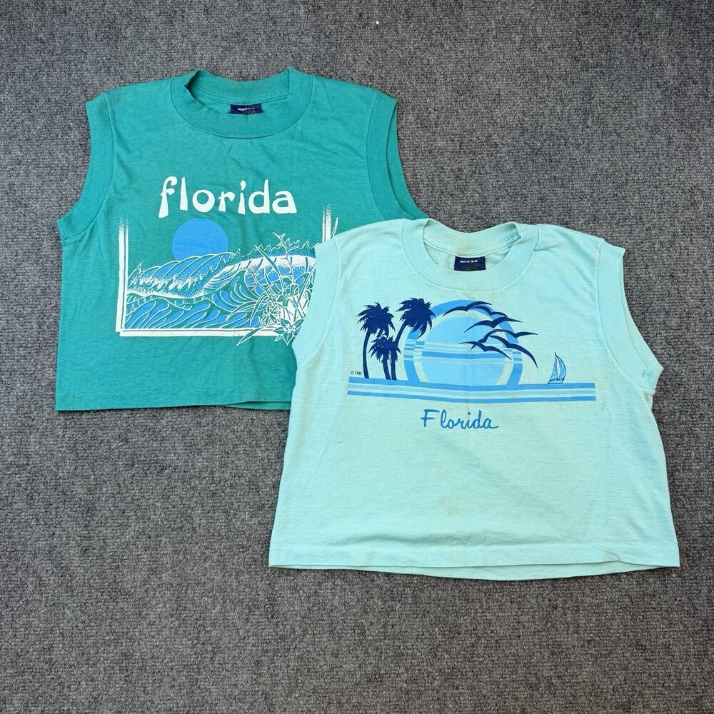 Lot 2 Womens Florida Tank Tops Sneakers Size M 38-40 Made USA Stains